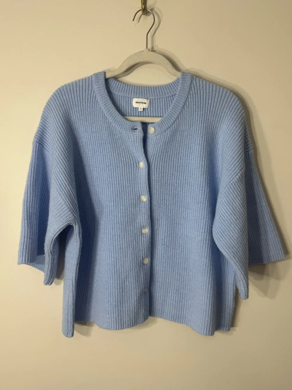 Aureum Baby Blue Knit Cardigan Short Sleeve - Picture 2 of 5